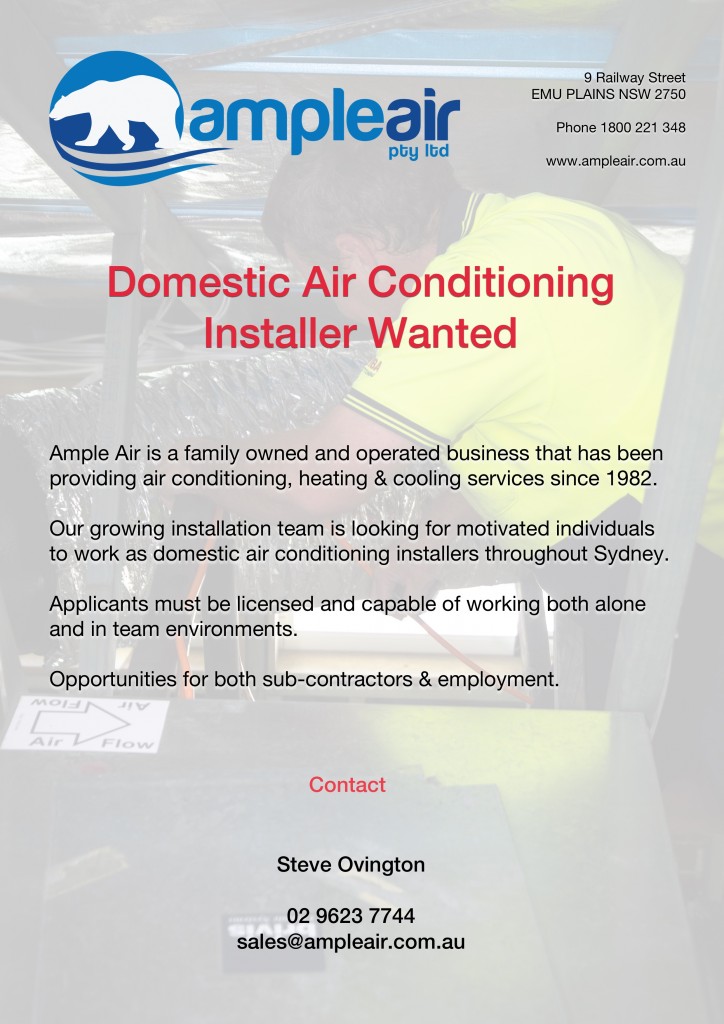 Air Conditioning Installer Employment Opportunity 