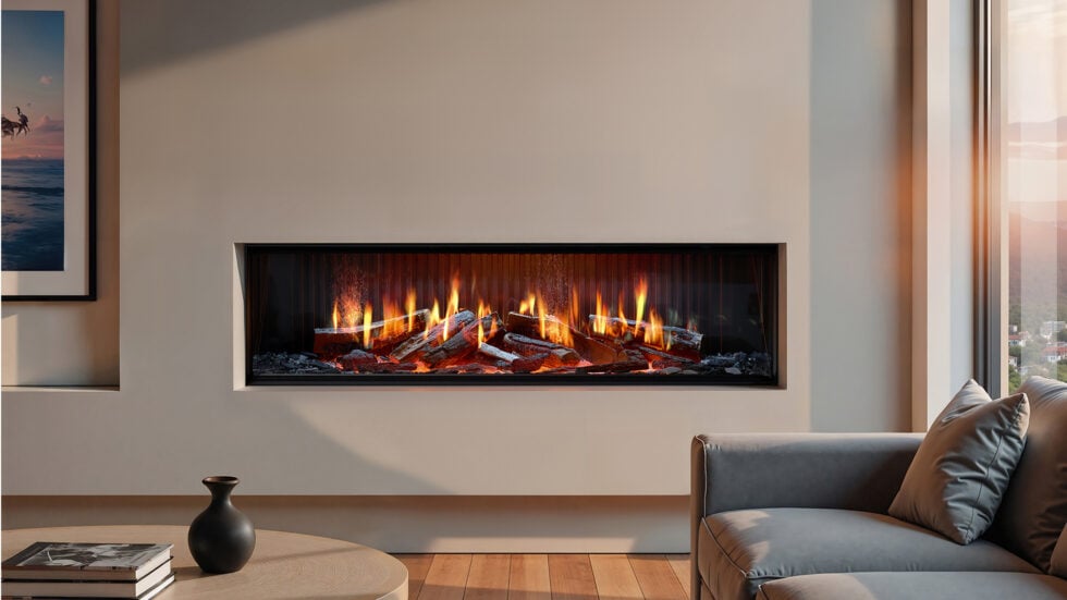Rinnai electric fireplace in a modern living room