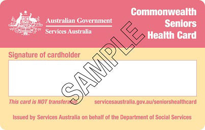Sample Commonwealth Seniors Health Card issued by Services Australia