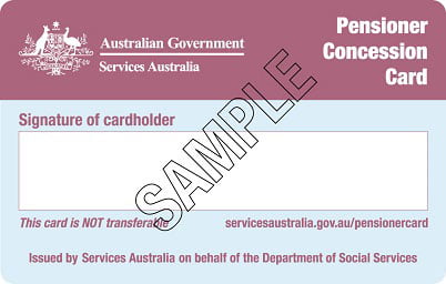 Sample Pensioner Concession Card issued by Services Australia