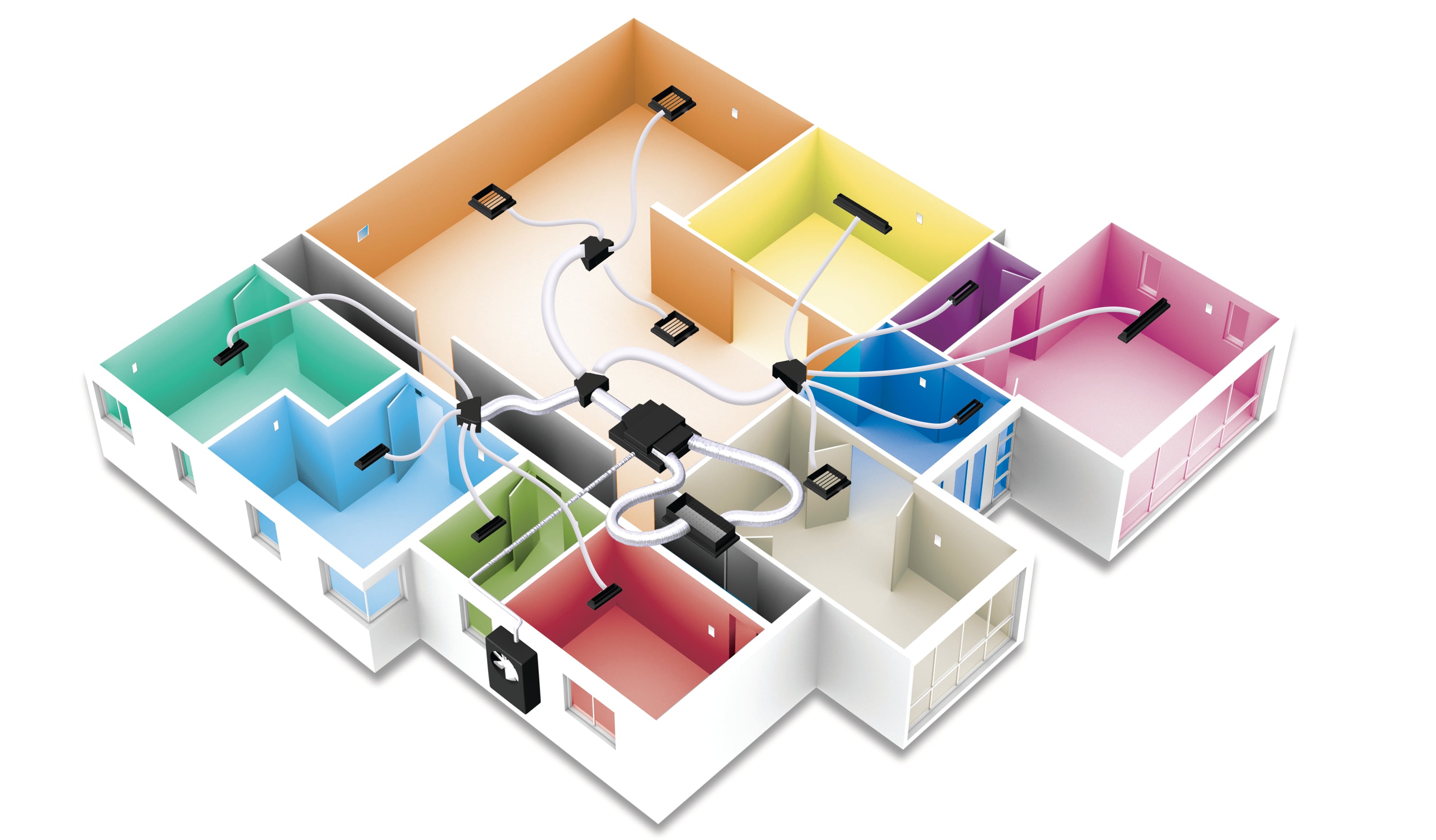 Cutaway of a home showing MyAir individually zoned rooms
