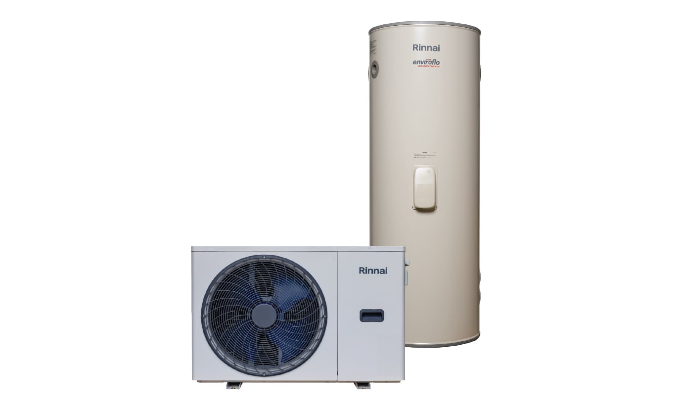 Rinnai Enviroflo S7 Split heat pump hot water system, tank and outdoor unit